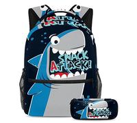 VAPOKF Juego de mochila escolar para adolescentes y niños, mochila para estudiantes con estuche para lápices para la escuela, ataque de tiburón dibujado a mano, multicolor, Talla única, Juegos de