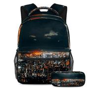 VAPOKF Juego de mochila escolar para adolescentes y niños, mochila para estudiantes con estuche para lápices para la escuela, hermosa arquitectura, edificio urbano, multicolor, Talla única, Juegos de