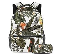 VAPOKF Juego de mochila escolar para adolescentes y niños, mochila para estudiantes con estuche para lápices para la escuela, tucán tropical, loro, Hoopoe Bird on Leave Jingle, multicolor, Talla