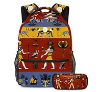 VAPOKF Juego de mochila escolar para adolescentes y niños, mochila para estudiantes con estuche para lápices para la escuela, patrón de religión egipcia antigua, multicolor, Talla única, Juegos de