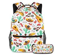 VAPOKF Juego de mochila escolar para adolescentes y niños, mochila para estudiantes con estuche para lápices para la escuela, símbolo de la cultura de la guitarra mexicana, multicolor, Talla única,