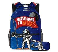 VAPOKF Juego de mochila escolar para adolescentes y niños, mochila para estudiantes con estuche para lápices para la escuela - Welcome to Mars Exploration Astronaut Planet, multicolor, Talla única,