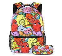 VAPOKF Juego de mochila escolar para adolescentes y niños, mochila para estudiantes con estuche para lápices para la escuela, patrón sin costuras de monstruos de garabatos, multicolor, Talla única,