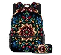 VAPOKF Juego de mochila escolar psicodélico de henna mandala para adolescentes, niñas, niños, estudiantes, mochila con estuche para lápices para primaria, secundaria, secundaria y secundaria