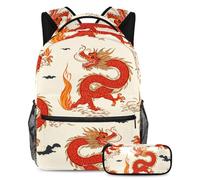 VAPOKF Juego de mochila escolar tradicional de dragones rojos para adolescentes, niñas, niños, mochila para estudiantes, mochila con estuche para lápices para primaria, secundaria, escuela secundaria