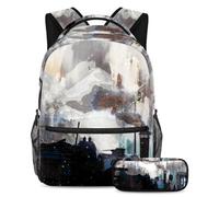 VAPOKF Juego de mochila escolar vintage con pintura de humo para adolescentes, niñas, niños, estudiantes, mochila con estuche para lápices para primaria, secundaria, secundaria y secundaria,