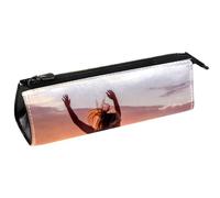 VAPOKF Jumping Girl Ubder Sunset - Bolsa para bolígrafos, papelería, lápices, cosméticos, bolsa compacta con cremallera, multicolor, 5.5 ×6 ×20CM/2.2x2.4x7.9 in, Organizador de bolsas