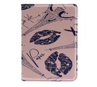 VAPOKF Kisses Heart and Eiffel Tower - Funda de piel para pasaporte, 11,5 x 16,5 cm, multicolor, 11.5x16.5cm/4.5x6.5 in, Vintage