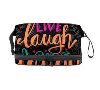 VAPOKF Live Laugh Love Picture - Neceser de viaje para mujeres y niñas, bolsa organizadora de maquillaje con compartimento para brochas, Multicolor 1, 27x15x14 cm/10.6x5.9x5.5 in, Estuche de belleza