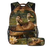 VAPOKF Lotus Leave Indian Runner Ducks - Juego de mochila escolar para adolescentes, niñas y niños, mochila para estudiantes, mochila con estuche para lápices para primaria, secundaria, secundaria y