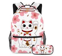 VAPOKF Lucky Cats Blossom Cherry - Juego de mochila escolar para adolescentes, niñas, niños, estudiantes, mochila con estuche para lápices para primaria, secundaria, escuela secundaria y secundaria