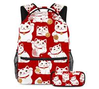 VAPOKF Lucky Cats Hold Gold Coins - Juego de mochila escolar para adolescentes, niñas, niños, estudiantes, mochila con estuche para lápices para primaria, secundaria, secundaria y secundaria