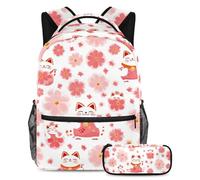 VAPOKF Lucky Cats - Juego de mochila escolar con estampado floral de cerezas para adolescentes, niñas, niños, estudiantes, mochila con estuche para lápices para primaria, secundaria, secundaria y