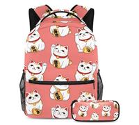 VAPOKF Lucky Cats on Pink - Juego de mochila escolar para adolescentes, niñas, niños, estudiantes, mochila con estuche para lápices para primaria, secundaria, secundaria y secundaria
