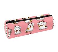 VAPOKF Maneki Neko - Estuche de piel sintética con estampado de gatos, bolsa organizadora de papelería para estudiantes, bolsa de maquillaje para mujeres, niñas, niños, suministros escolares y de