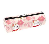 VAPOKF Maneki Neko - Estuche para lápices con estampado de cerezas rosas, piel sintética, bolsa organizadora de artículos de papelería para estudiantes, bolsa de maquillaje para mujeres, niñas, niños