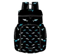VAPOKF Mochila de baloncesto, bolsa deportiva con compartimento para pelota y zapatos para fútbol, fútbol, voleibol, natación, gimnasio, viajes, patrón abstracto de animales marinos de tiburón azul