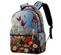 VAPOKF Mochila escolar, mochila de viaje, casual, para mujeres, adolescentes, niñas, niños, mariposas, margaritas, orquídeas, flores silvestres