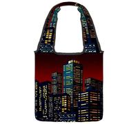 VAPOKF Modern Buildings in the Night - Bolsas de lona para mujer, bolsa de hombro grande reutilizable para escuela, trabajo, oficina, viajes, compras, casual