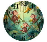 VAPOKF Monkeys Eat Banana - Reloj de pared silencioso de cuarzo sin tictac, funciona con pilas, reloj de pared redondo para hogar, cocina, oficina, escuela