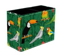 VAPOKF Portalápices de loros y tucanes para escritorio, 2 compartimentos, soporte para lápices, brochas de maquillaje, organizador de suministros de papelería para oficina en casa