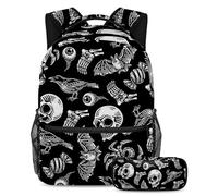 VAPOKF Raven Eyeball Spider Bat Candy Skull - Juego de mochila escolar para adolescentes, niñas, niños, estudiantes, mochila con estuche para lápices para primaria, secundaria, secundaria y