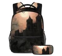 VAPOKF Ravens Before Broken Castle - Juego de mochila escolar para adolescentes, niñas y niños, mochila para estudiantes, mochila con estuche para lápices para primaria, secundaria, secundaria y