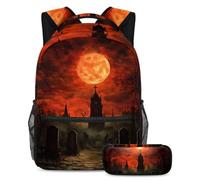 VAPOKF Red Moon Graveyard - Juego de mochila escolar para adolescentes, niñas, niños, estudiantes, mochila con estuche para lápices para primaria, secundaria, secundaria y secundaria, multicolor