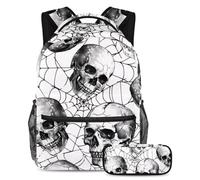 VAPOKF Skulls on Spider Web - Juego de mochila escolar para adolescentes, niñas, niños, estudiantes, mochila con estuche para lápices para primaria, secundaria, secundaria y secundaria, multicolor,