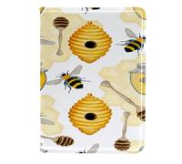 VAPOKF Tarro de miel de abejas con cuchara y colmena para pasaporte, billetera de viaje, funda de piel para tarjetas, 11,5 x 16,5 cm, multicolor, 11.5x16.5cm/4.5x6.5 in, Vintage