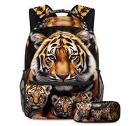 VAPOKF Tiger and Little Cubs - Juego de mochila escolar para adolescentes, niñas, niños, estudiantes, mochila con estuche para lápices para primaria, secundaria, secundaria y secundaria, multicolor