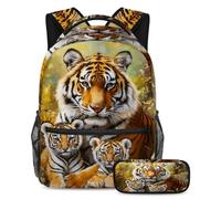 VAPOKF Tiger Mom and Baby Cubs - Juego de mochila escolar para adolescentes, niñas, niños, estudiantes, mochila con estuche para lápices para primaria, secundaria, secundaria y secundaria, multicolor
