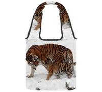 VAPOKF Tiger Mother and Baby Walks on Snowland - Bolsa de lona para mujer, bolsa de hombro grande reutilizable para escuela, trabajo, oficina, viajes, compras, casual