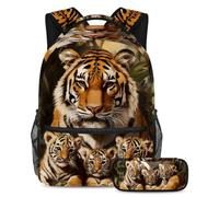VAPOKF Tiger Mother and Cubs - Juego de mochila escolar para adolescentes, niñas, niños, estudiantes, mochila con estuche para lápices para primaria, secundaria, secundaria y secundaria, multicolor