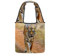 VAPOKF Tiger Prowl on the Road - Bolsas de lona para mujer, bolsa de hombro grande reutilizable para escuela, trabajo, oficina, viajes, compras, casual