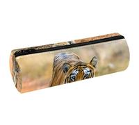 VAPOKF Tiger Prowl on The Road - Estuche de piel sintética para lápices, organizador de papelería para estudiantes, bolsa de maquillaje para mujeres, niñas, niños, suministros escolares y de oficina