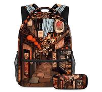 VAPOKF Tokyo Bustling Streets - Juego de mochila escolar para adolescentes, niñas, niños, estudiantes, mochila con estuche para lápices para primaria, secundaria, secundaria y secundaria
