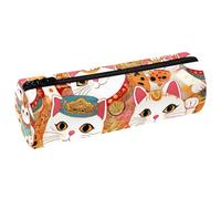 VAPOKF Tradition Maneki Neko - Estuche de piel sintética con estampado de gatos, bolsa organizadora de papelería para estudiantes, bolsa de maquillaje para mujeres, niñas, niños, suministros escolares