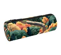 VAPOKF Train on Railway with Lush Tree - Estuche de lona para lápices, monedero, bolsa de maquillaje para estudiantes, papelería, escuela, oficina, almacenamiento, multicolor, 20x6.3cm/7.9x2.5in,