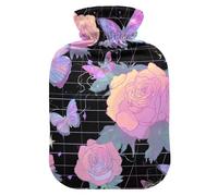Vapor Style Roses Butterfly Dreamy - Botella de agua caliente con funda suave, bolsas de agua de 1 litro para aliviar el dolor