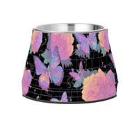 Vapor Style Roses Butterfly Dreamy Dogs - Cuenco de comida antideslizante de acero inoxidable para perros de alimentación lenta