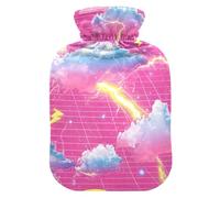 Vapor Wave Style - Botella de agua caliente con cubierta suave, bolsas de agua caliente de 2 litros para calambres menstruales, alivio del dolor de cuello y hombros, alivio del dolor