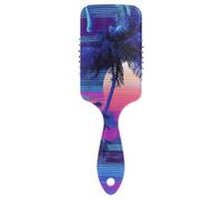 Vapor Wave Style Tropical Tree Sun Blue - Masajeador de cabeza cepillada para cabello liso con mango ergonómico para cabello de mujer