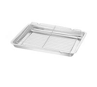 Vaporera Acero Inoxidable Platos de almacenamiento rectangulares acero inoxidable for hornear con rejilla enfriamiento Bandeja for horno cocina para Todo Tipo De Cocina(40x30x2cm)