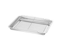 Vaporera Acero Inoxidable Platos de almacenamiento rectangulares acero inoxidable for hornear con rejilla enfriamiento Bandeja for horno cocina para Todo Tipo De Cocina(36x27x2cm)