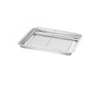 Vaporera Acero Inoxidable Platos de almacenamiento rectangulares acero inoxidable for hornear con rejilla enfriamiento Bandeja for horno cocina para Todo Tipo De Cocina(32x22x2cm)