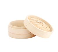 Vaporera china de bambú con tapa, cesta pequeña de vapor de bambú de 10/15/20 cm, cesta de vapor para albóndigas, vaporera china para verduras y mariscos (20 cm)