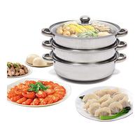 Vaporera de 3 niveles, diámetro de 28 cm, apilable, acero inoxidable, con tapa de cristal, para cocinas de inducción, estufas eléctricas de cerámica, hornos eléctricos o cocinas de gas
