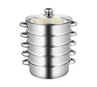 Vaporera de 4 niveles de acero inoxidable de 26 cm, para inducción, gas y vitrocerámica, incluye tapa de cristal y 4 insertos para cocinar al vapor de forma saludable verduras, pescado y arroz