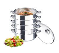 Vaporera de 5 niveles 30 cm, cuatro vaporeras y una cacerola, vaporizador de acero inoxidable con tapa de cristal, vaporizador apilable, adecuado para: cocinas de inducción, cocinas eléctricas